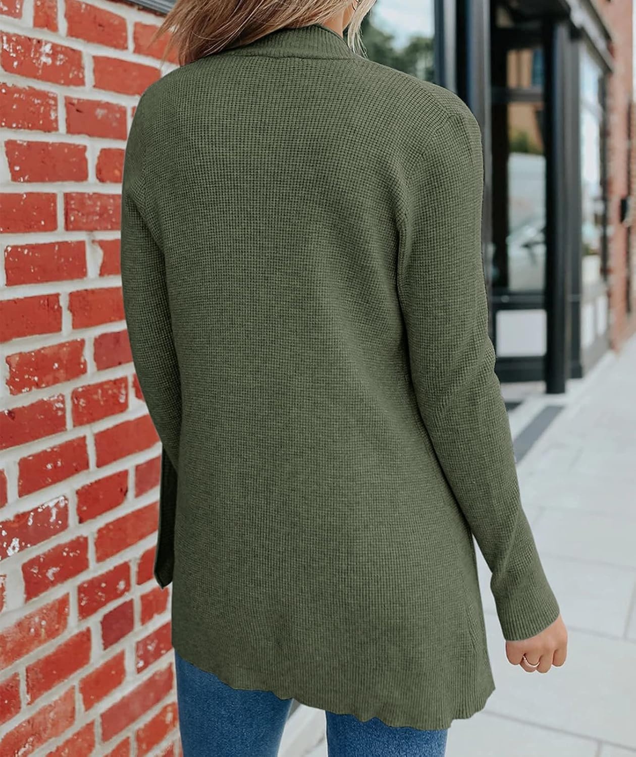 image:imageMEROKEETY Womens Fall Winter Lightweight Cardigans SweaterGreen