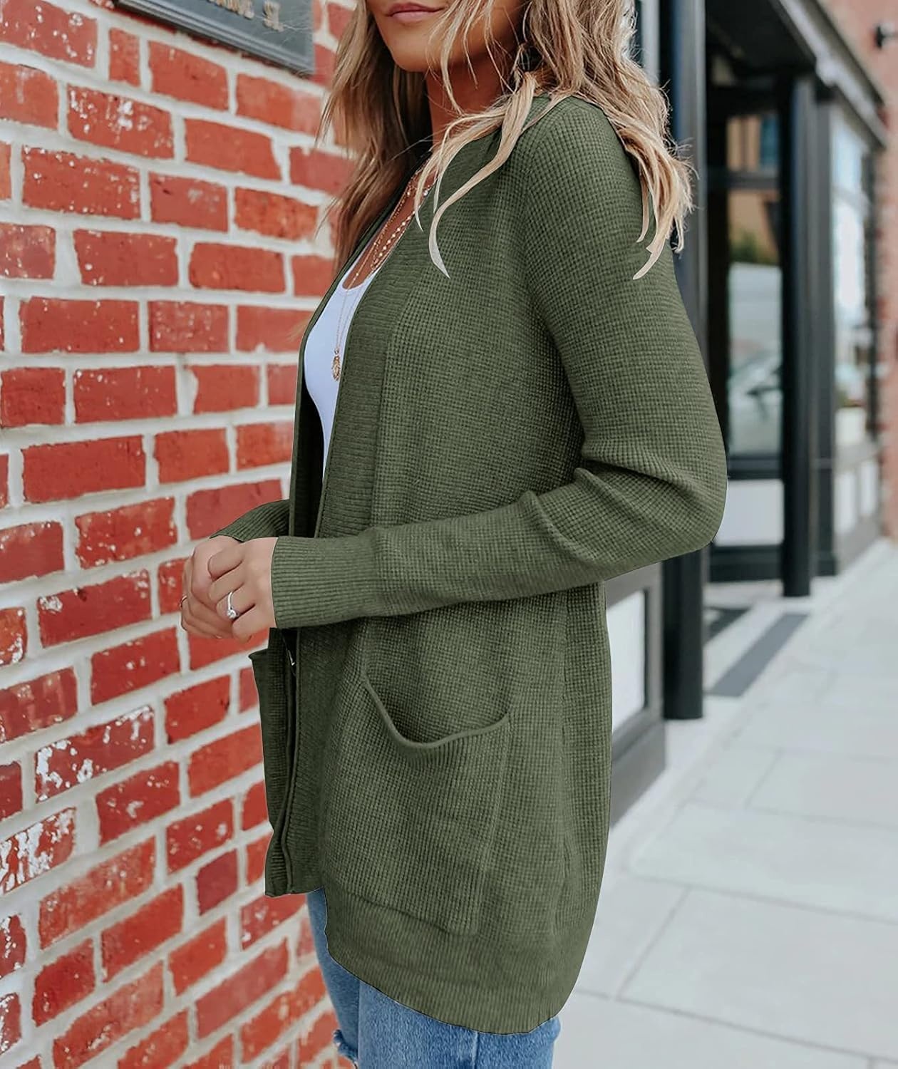 image:imageMEROKEETY Womens Fall Winter Lightweight Cardigans SweaterGreen
