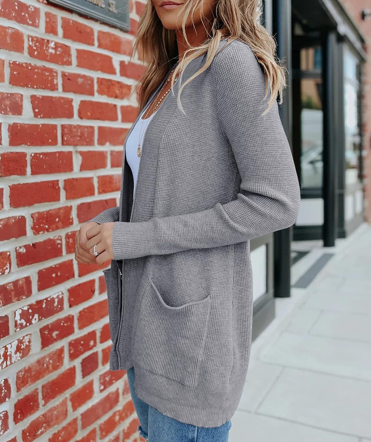 image:imageMEROKEETY Womens Fall Winter Lightweight Cardigans SweaterMidgrey