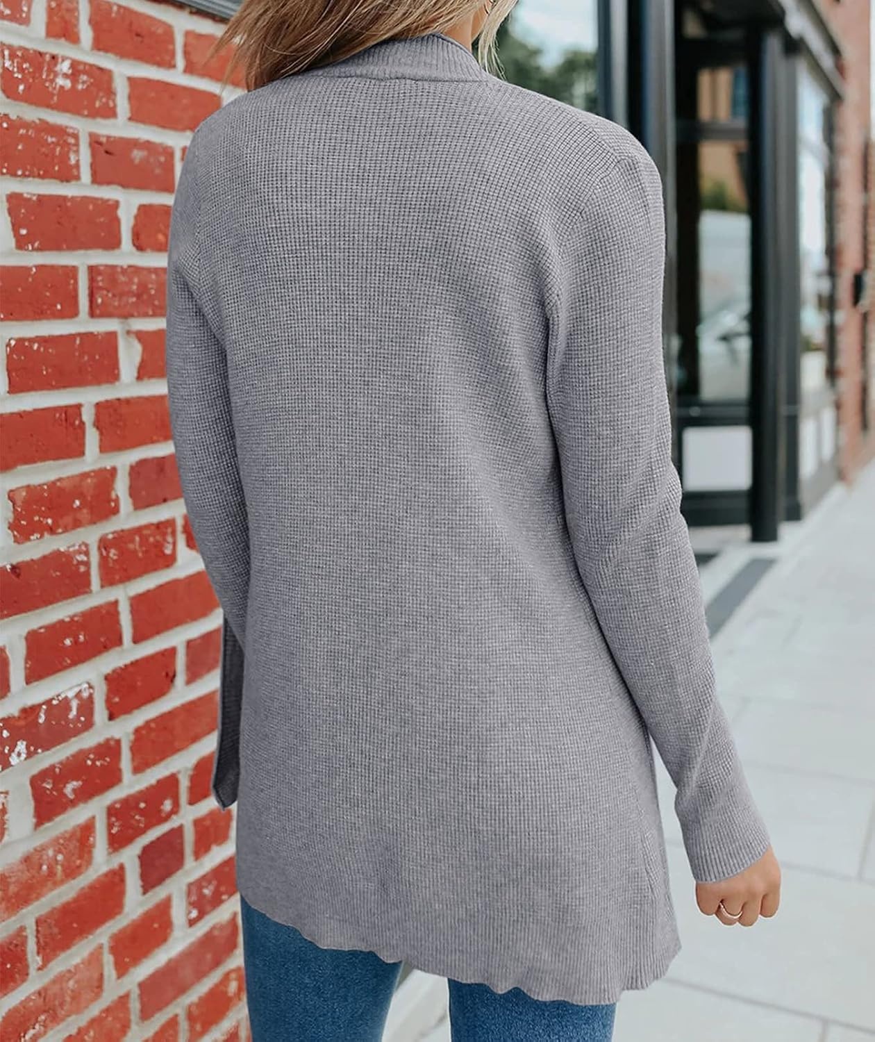 image:imageMEROKEETY Womens Fall Winter Lightweight Cardigans SweaterMidgrey