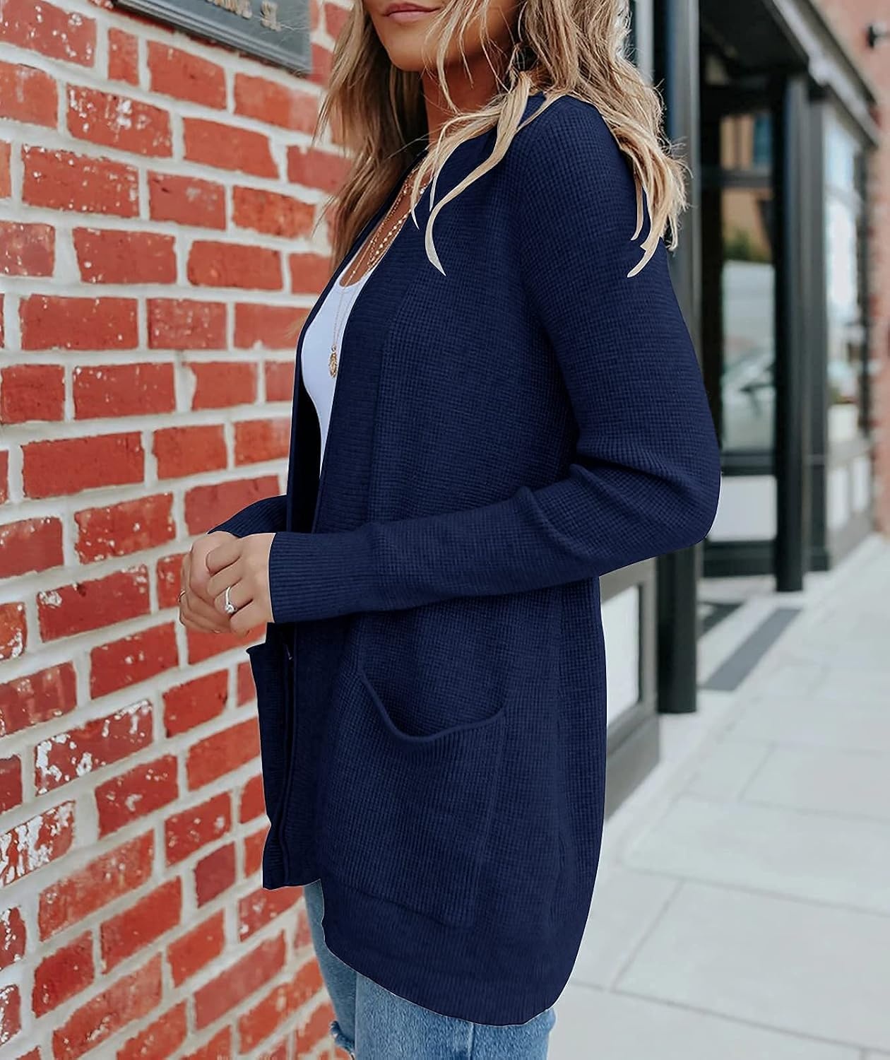 image:imageMEROKEETY Womens Fall Winter Lightweight Cardigans SweaterNavy