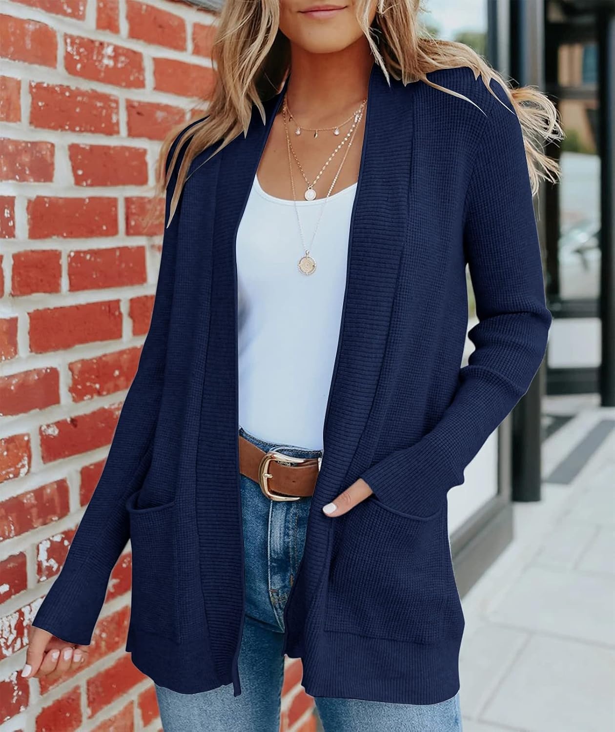 image:imageMEROKEETY Womens Fall Winter Lightweight Cardigans SweaterNavy