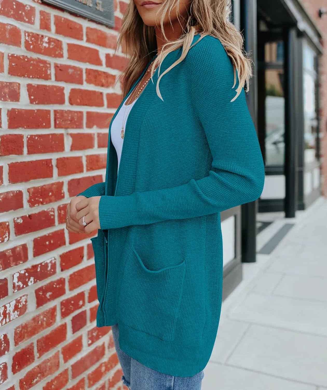 image:imageMEROKEETY Womens Fall Winter Lightweight Cardigans SweaterTeal