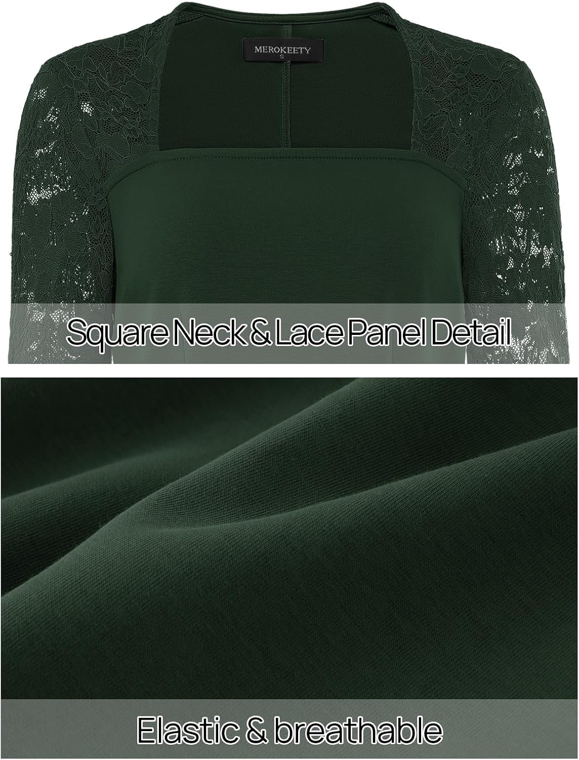 image:imageMEROKEETY Womens Lace Long Sleeve Fall Cocktail Wedding Guest Mini DressDark Green