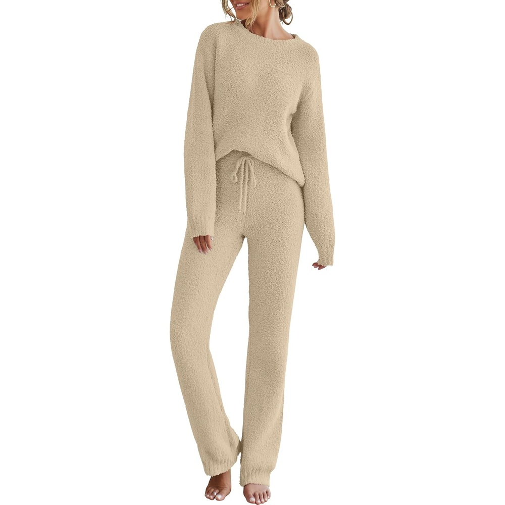 image:imageMEROKEETY Womens Cute Fuzzy Lounge Set Cozy Fall PajamasKhaki