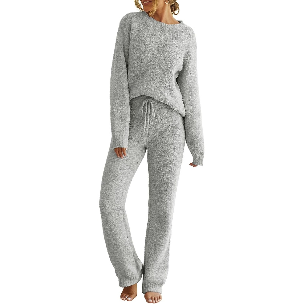 image:imageMEROKEETY Womens Cute Fuzzy Lounge Set Cozy Fall PajamasLightgrey