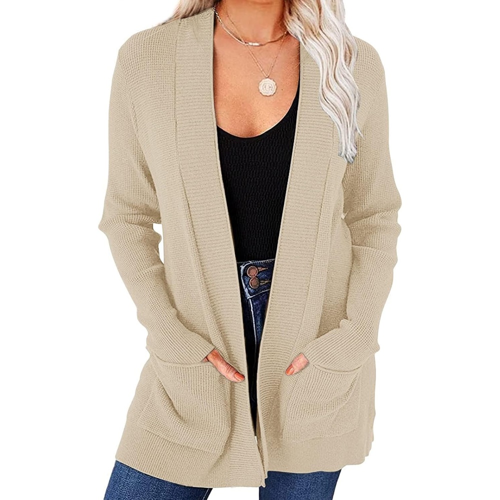 image:imageMEROKEETY Womens Fall Winter Lightweight Cardigans SweaterApricot