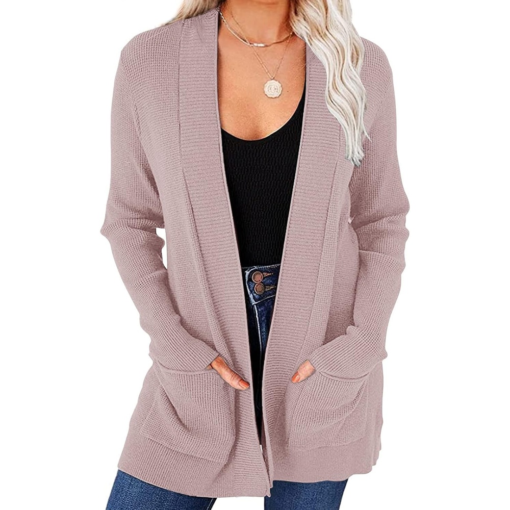 image:imageMEROKEETY Womens Fall Winter Lightweight Cardigans SweaterDustypink