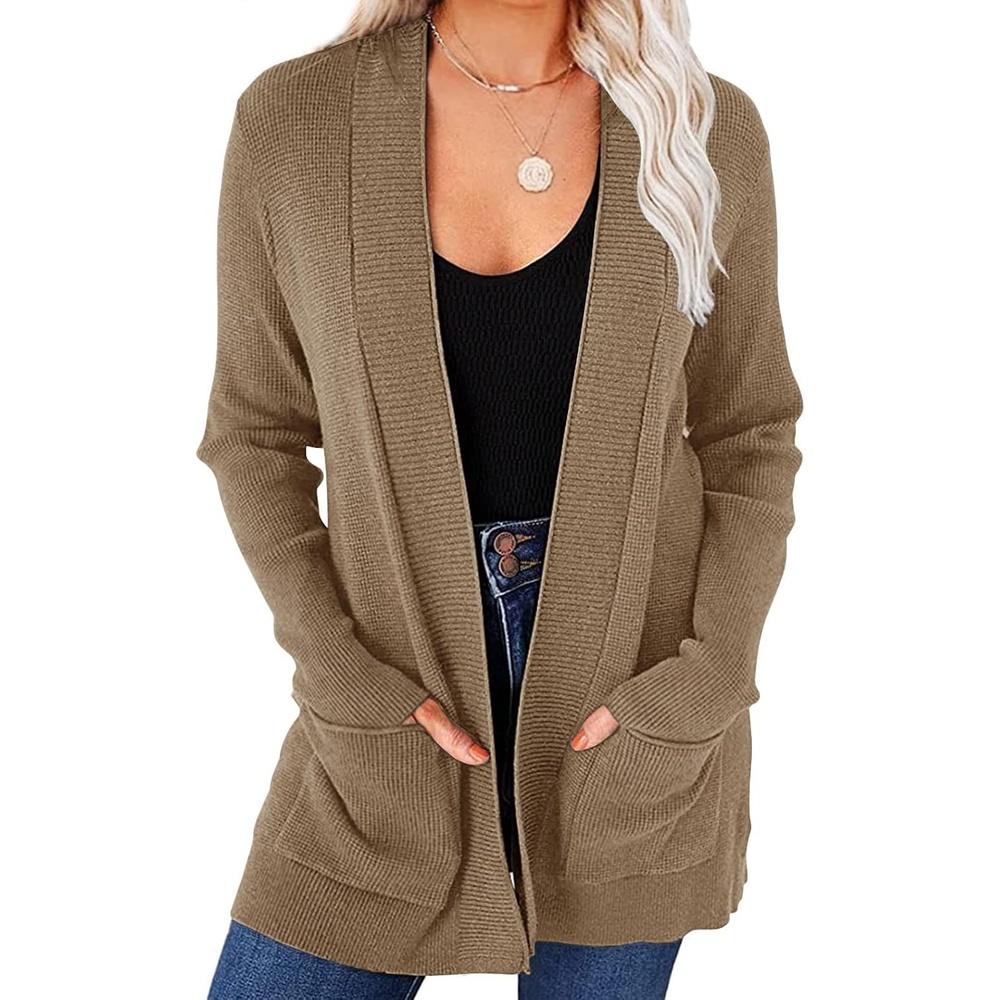image:imageMEROKEETY Womens Fall Winter Lightweight Cardigans SweaterKhaki