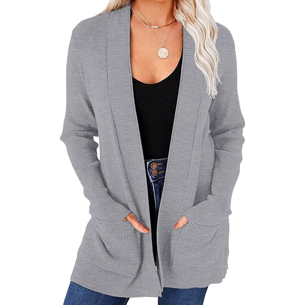 image:imageMEROKEETY Womens Fall Winter Lightweight Cardigans SweaterMidgrey