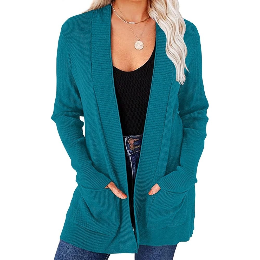 image:imageMEROKEETY Womens Fall Winter Lightweight Cardigans SweaterTeal