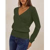 MEROKEETY 2026 Fall V Neck Wrap Sweaters for Women Knit Tops(Army)