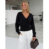 MEROKEETY 2026 Fall V Neck Wrap Sweaters for Women Knit Tops(Black)