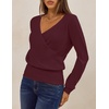 MEROKEETY 2026 Fall V Neck Wrap Sweaters for Women Knit Tops(Burgundy)