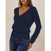 MEROKEETY 2026 Fall V Neck Wrap Sweaters for Women Knit Tops(Navyblue)
