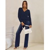 MEROKEETY 2026 Fall V Neck Wrap Sweaters for Women Knit Tops(Navyblue)