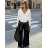 MEROKEETY 2026 Fall V Neck Wrap Sweaters for Women Knit Tops(White)