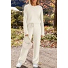MEROKEETY Womens Cute Fuzzy Lounge Set Cozy Fall Pajamas(Beige)