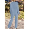 MEROKEETY Womens Cute Fuzzy Lounge Set Cozy Fall Pajamas(Blue)