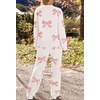 MEROKEETY Womens Cute Fuzzy Lounge Set Cozy Fall Pajamas(Bowbeige)