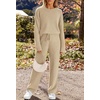 MEROKEETY Womens Cute Fuzzy Lounge Set Cozy Fall Pajamas(Khaki)