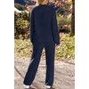 MEROKEETY Womens Cute Fuzzy Lounge Set Cozy Fall Pajamas(Navy)