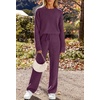 MEROKEETY Womens Cute Fuzzy Lounge Set Cozy Fall Pajamas(Plum)