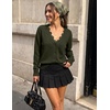 MEROKEETY Women’s Fall Lace V Neck Button Up Cardigan Sweaters Trendy Work(Army)