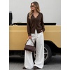 MEROKEETY Women’s Fall Lace V Neck Button Up Cardigan Sweaters Trendy Work(Coffee)