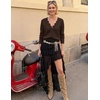 MEROKEETY Women’s Fall Lace V Neck Button Up Cardigan Sweaters Trendy Work(Coffee)