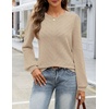 MEROKEETY Womens Fall Lightweight Sweater Long Sleeve Eyelet Pullover Tops(Apricot)