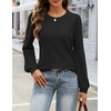 MEROKEETY Womens Fall Lightweight Sweater Long Sleeve Eyelet Pullover Tops(Black)