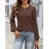 MEROKEETY Womens Fall Lightweight Sweater Long Sleeve Eyelet Pullover Tops(Coffee)