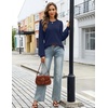 MEROKEETY Womens Fall Lightweight Sweater Long Sleeve Eyelet Pullover Tops(Navy)