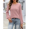 MEROKEETY Womens Fall Lightweight Sweater Long Sleeve Eyelet Pullover Tops(Pink)
