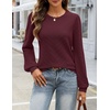 MEROKEETY Womens Fall Lightweight Sweater Long Sleeve Eyelet Pullover Tops(Wine)