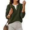 MEROKEETY Womens Fall Oversized Pullover Sweater Layered Neck Henley Tops(Armygreen)