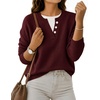 MEROKEETY Womens Fall Oversized Pullover Sweater Layered Neck Henley Tops(Burgundy)