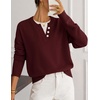 MEROKEETY Womens Fall Oversized Pullover Sweater Layered Neck Henley Tops(Burgundy)