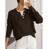 MEROKEETY Womens Fall Oversized Pullover Sweater Layered Neck Henley Tops(Coffee)