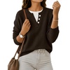 MEROKEETY Womens Fall Oversized Pullover Sweater Layered Neck Henley Tops(Coffee)