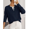 MEROKEETY Womens Fall Oversized Pullover Sweater Layered Neck Henley Tops(Navy)