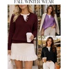 MEROKEETY Womens Fall Oversized Pullover Sweater Layered Neck Henley Tops(Purple)