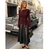 MEROKEETY Womens Fall Sweaters Trendy 2026 Tie Front Cinched Waist Tops(Burgundy)