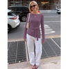 MEROKEETY Womens Fall Sweaters Trendy 2026 Tie Front Cinched Waist Tops(Purple)