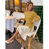 MEROKEETY Womens Fall Sweaters Trendy 2026 Tie Front Cinched Waist Tops(Turmeric)