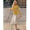 MEROKEETY Womens Fall Sweaters Trendy 2026 Tie Front Cinched Waist Tops(Turmeric)