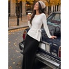 MEROKEETY Womens Fall Sweaters Trendy 2026 Tie Front Cinched Waist Tops(White)
