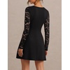 MEROKEETY Womens Lace Long Sleeve Fall Cocktail Wedding Guest Mini Dress(Black)