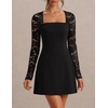 MEROKEETY Womens Lace Long Sleeve Fall Cocktail Wedding Guest Mini Dress(Black)